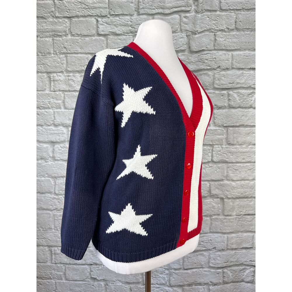 VINTAGE Casual Corner American Flag Red, White, Blue Knit Cardigan Sweater - Picture 3 of 5